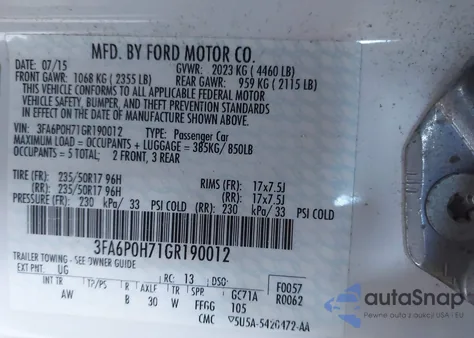 2016 Ford Fusion Se from USA, damaged, VIN 3FA6P0H71GR190012